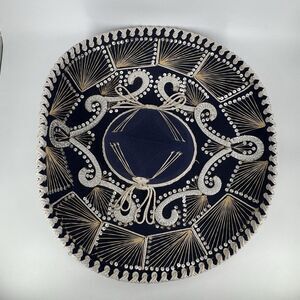 Vintage Mexican Sombrero Pigalle Mariachi Hat Blue Silver Embroidery 23"